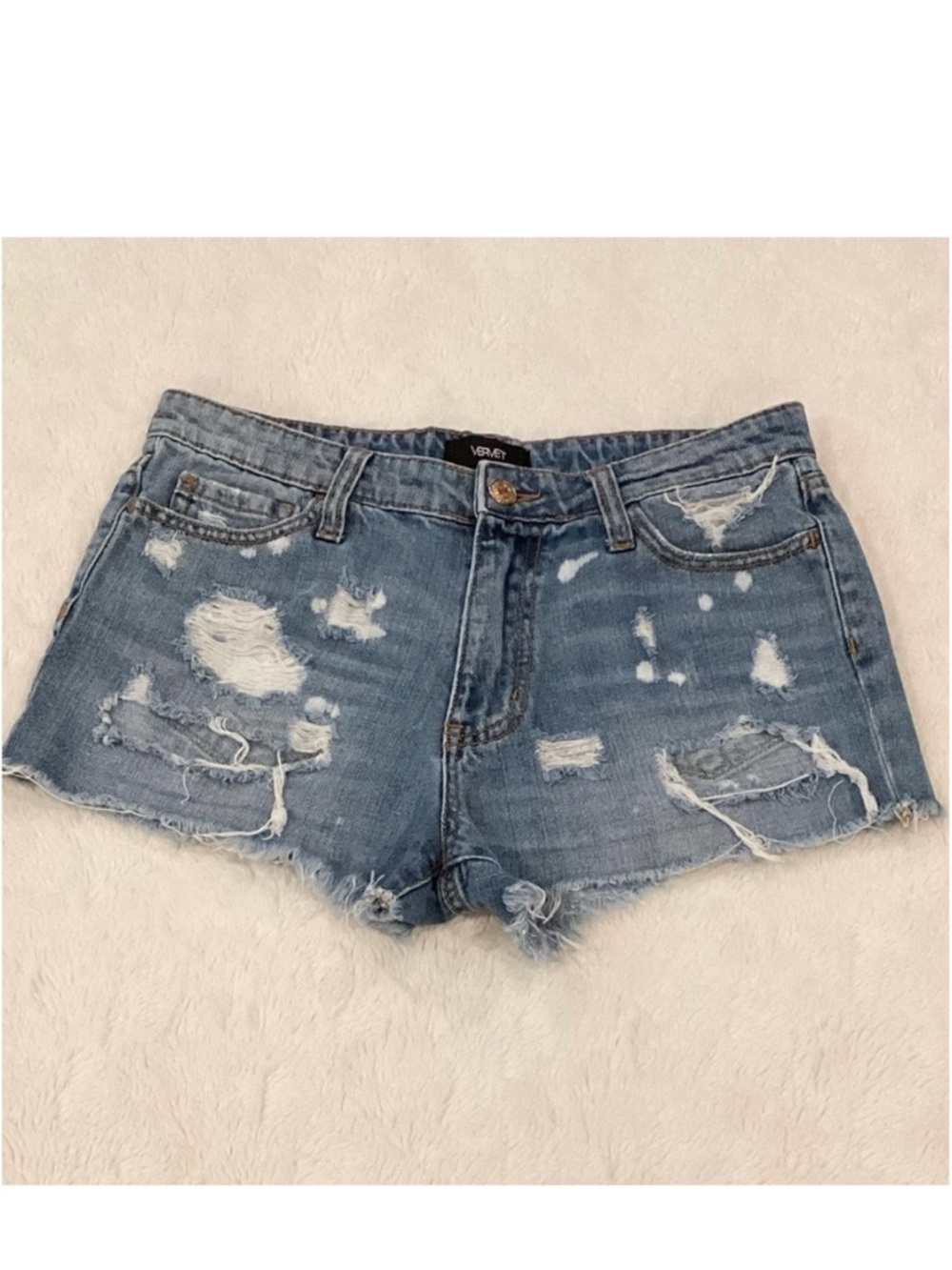 Vervet 27 (US 4/5) High Rise Denim Women’s Shorts Distressed Bleach Spots VT186